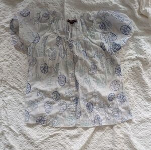 Vintage White and Blue Patterned Blouse